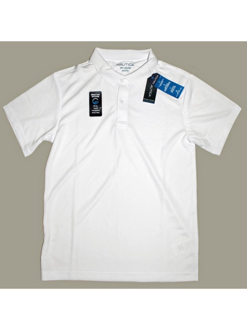 Nautica Boys' School Uniform Short Sleeve Button-Down Polo Shirt White Sm 34/35